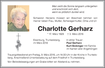 Traueranzeige von Charlotte Gerharz von Memminger Zeitung