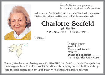 Traueranzeige von Charlotte Seefeld von Allgäuer Zeitung