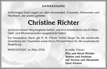 Traueranzeige von Christine Richter von Allgäuer Anzeigeblatt