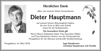 Traueranzeige von Dieter Hauptmann von Allgäuer Zeitung, Kaufbeuren/Buchloe