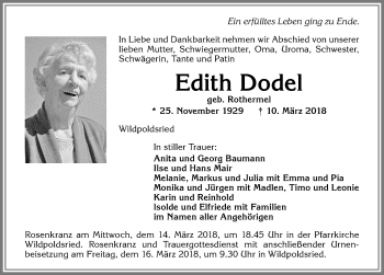 Traueranzeige von Edith Dodel von Allgäuer Zeitung,Kempten