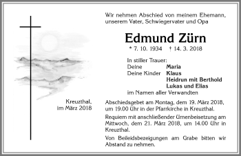 Traueranzeige von Edmund Zürn von Allgäuer Zeitung,Kempten