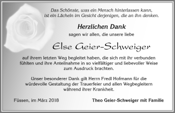 Traueranzeige von Else Geier-Schweiger von Allgäuer Zeitung, Füssen