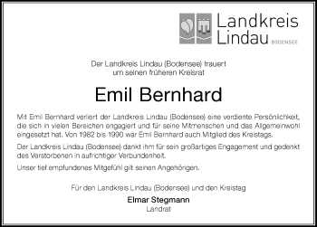 Traueranzeige von Emil Bernhard von Der Westallgäuer