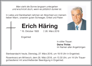 Traueranzeige von Erich Häring von Memminger Zeitung