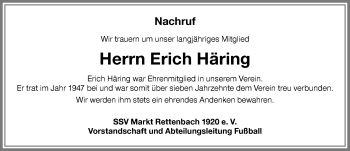 Traueranzeige von Erich Häring von Memminger Zeitung