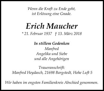 Traueranzeige von Erich Maucher von Memminger Zeitung