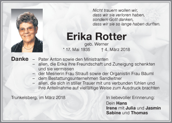 Traueranzeige von Erika Rotter von Memminger Zeitung
