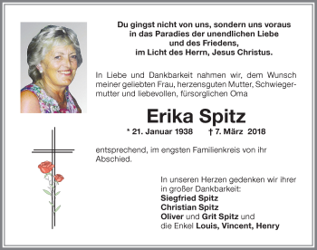 Traueranzeige von Erika Spitz von Memminger Zeitung