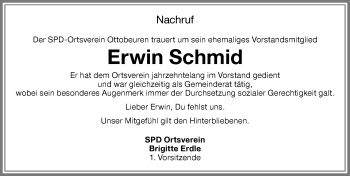 Traueranzeige von Erwin Schmid von Memminger Zeitung