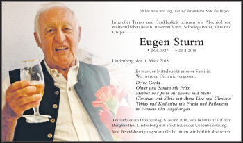 Traueranzeige von Eugen Sturm von Der Westallgäuer