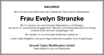 Traueranzeige von Evelyn Stranzke von Memminger Zeitung