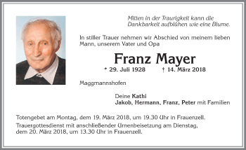 Traueranzeige von Franz Mayer von Allgäuer Zeitung,Kempten