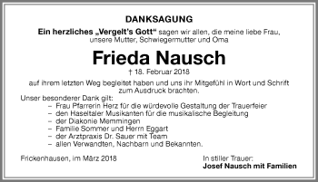 Traueranzeige von Frieda Nausch von Memminger Zeitung