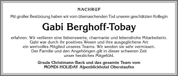 Traueranzeige von Gabi Berghoff-Tobay von Allgäuer Anzeigeblatt