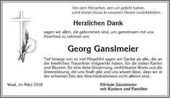 Traueranzeige von Georg Ganslmeier von Allgäuer Zeitung, Kaufbeuren/Buchloe