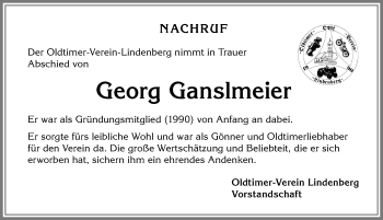 Traueranzeige von Georg Ganslmeier von Allgäuer Zeitung, Kaufbeuren/Buchloe