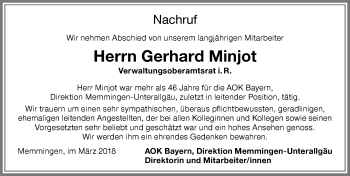 Traueranzeige von Gerhard Minjot von Memminger Zeitung
