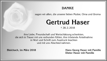 Traueranzeige von Gertrud Haser von Allgäuer Anzeigeblatt