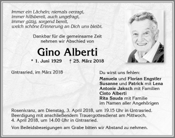 Traueranzeige von Gino Alberti von Allgäuer Zeitung