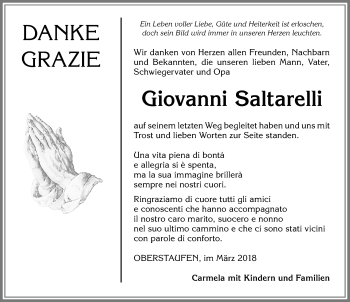 Traueranzeige von Giovanni Saltarelli von Allgäuer Anzeigeblatt
