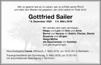 Traueranzeige von Gottfried Sailer von Memminger Zeitung