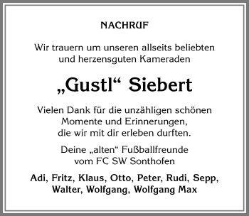 Traueranzeige von Gustl Siebert von Allgäuer Anzeigeblatt