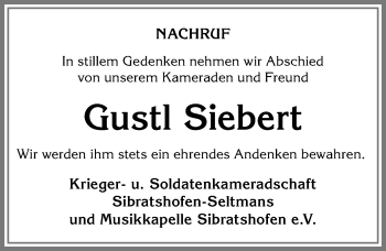 Traueranzeige von Gustl Siebert von Allgäuer Zeitung
