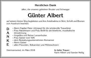 Traueranzeige von Günter Albert von Allgäuer Zeitung,Kempten