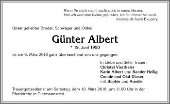 Traueranzeige von Günter Albert von Allgäuer Zeitung,Kempten