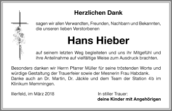 Traueranzeige von Hans Hieber von Memminger Zeitung