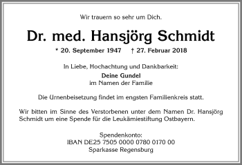 Traueranzeige von Hansjörg Schmidt von Allgäuer Zeitung,Kempten
