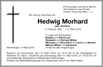 Traueranzeige von Hedwig Morhard von Memminger Zeitung