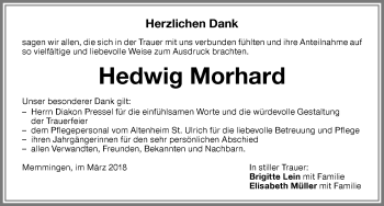 Traueranzeige von Hedwig Morhard von Memminger Zeitung