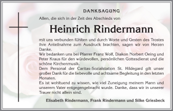 Traueranzeige von Heinrich Rindermann von Allgäuer Anzeigeblatt
