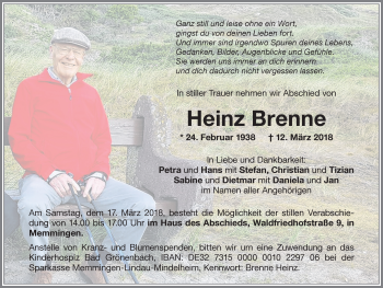 Traueranzeige von Heinz Brenne von Memminger Zeitung
