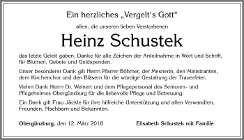 Traueranzeige von Heinz Schustek von Allgäuer Zeitung, Marktoberdorf
