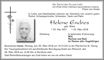 Traueranzeige von Helene Endres von Allgäuer Zeitung