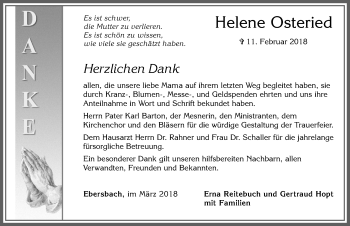 Traueranzeige von Helene Osteried von Allgäuer Zeitung, Marktoberdorf