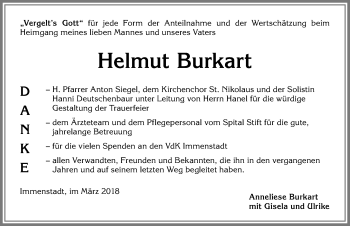 Traueranzeige von Helmut Burkart von Allgäuer Anzeigeblatt