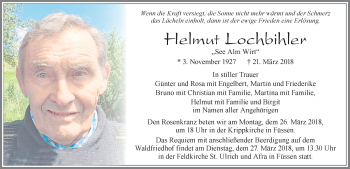 Traueranzeige von Helmut Lochbihler von Allgäuer Zeitung, Füssen