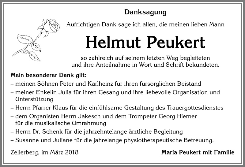  Traueranzeige für Helmut Peukert vom 03.03.2018 aus Allgäuer Zeitung, Kaufbeuren/Buchloe