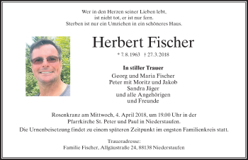 Traueranzeige von Herbert Fischer von Allgäuer Zeitung