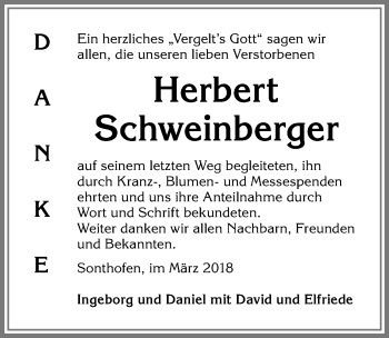 Traueranzeige von Herbert Schweinberger von Allgäuer Anzeigeblatt