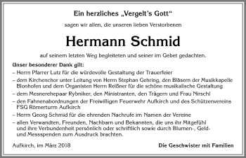 Traueranzeige von Hermann Schmid von Allgäuer Zeitung, Kaufbeuren/Buchloe