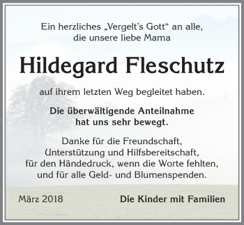 Traueranzeige von Hildegard Fleschutz von Allgäuer Zeitung,Kempten