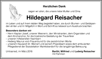 Traueranzeige von Hildegard Reisacher von Allgäuer Zeitung, Marktoberdorf