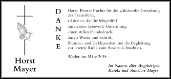 Traueranzeige von Horst Mayer von Der Westallgäuer