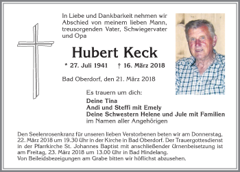 Traueranzeige von Hubert Keck von Allgäuer Anzeigeblatt