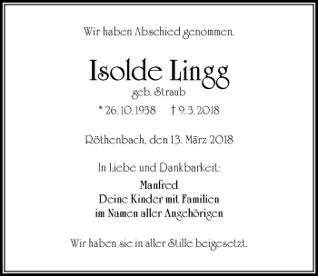 Traueranzeige von Igolde Lingg von Der Westallgäuer